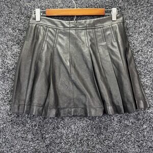 BCBGMAXAZRIA Black Faux Leather Pleated Mini Skirt Size 10 A-Line Edgy Chic